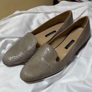 Lafayette 148 New York Taupe Snakeskin-Effect Leather Loafers